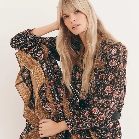 NWT Anthropologie Othilia Sera Ruffled Blouse Womens Top Neutral Multi Medium - Picture 13 of 14